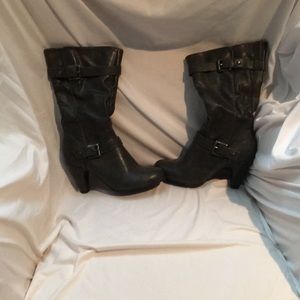 Gray mid calf boots